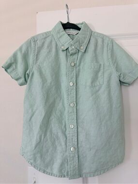 Janie and Jack Mint Green Short-Sleeve Button-Down Shirt worn twice